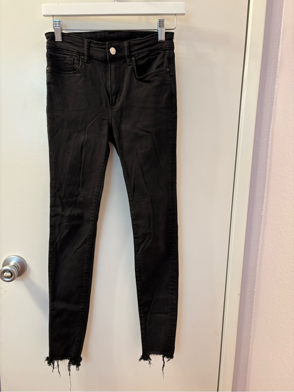 AllSaints Black Skinny Frayed-Hem Jeans Size 25